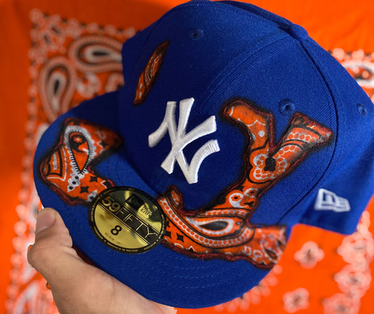 Blue/Orange NY Yankees Burning Bandana Custom Fitted