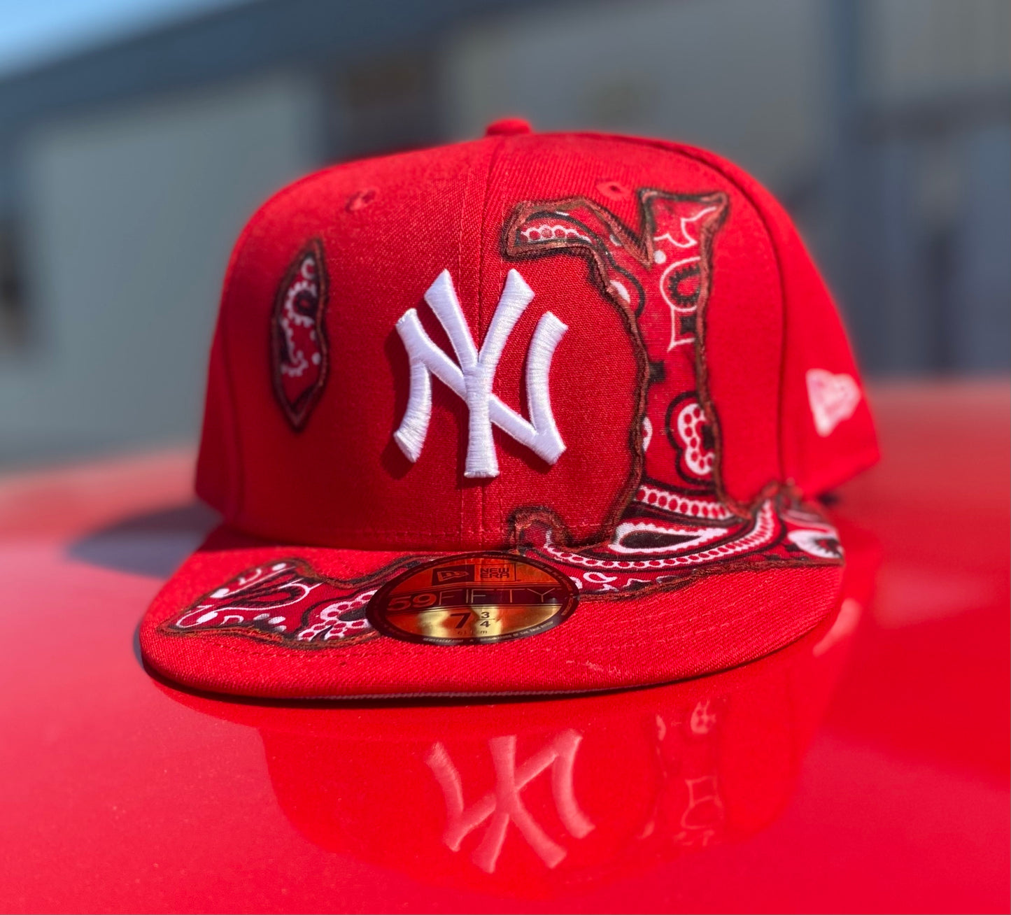 Red NY Yankees Burning Bandana Custom Fitted